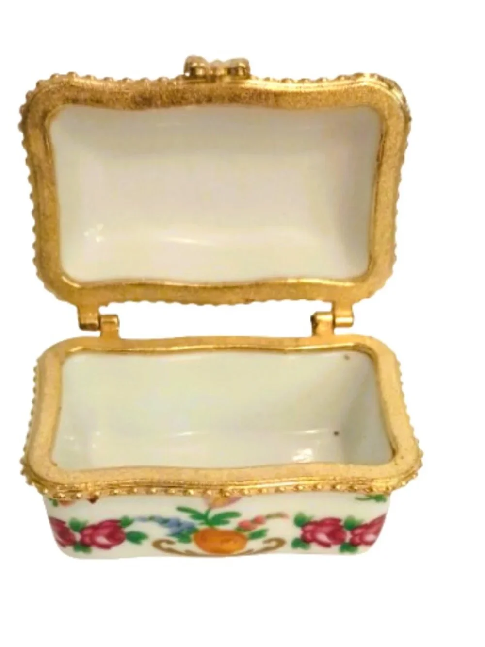 Imperial Porcelain Hinged Trinket Box Vtg Pink Floral with Bible Verse Gold Trim